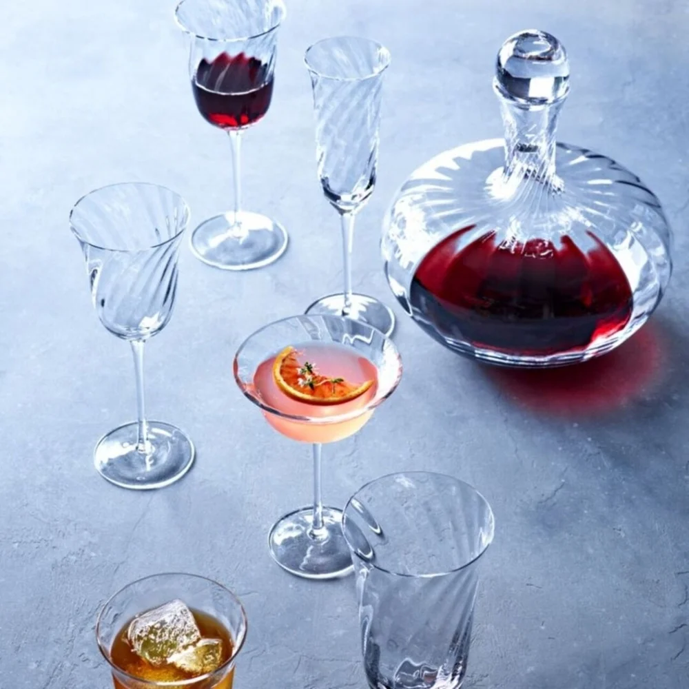 Crate & Barrel Lucia Swirled Glass Decanter, NEW